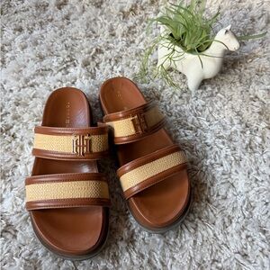 Tommy Hilfiger Brown and Tan Slide Sandals